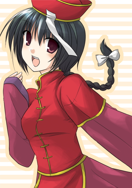 nanahoshi pal, munak, ragnarok online, black hair, braid, hat, jiangshi, purple eyes, qingdai guanmao, solo