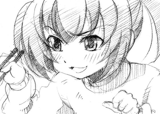 gofu, minami kana, minami-ke, traditional media, 00s, greyscale, monochrome, sketch, solo