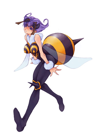 fuyube rion, q-bee, capcom, darkstalkers, lowres, 1girl, antennae, arthropod girl, bee girl, breasts, bug, female focus, full body, huge breasts, insect girl, large breasts, monster girl, purple eyes, purple hair, simple background, solid eyes, solo, white background, wings