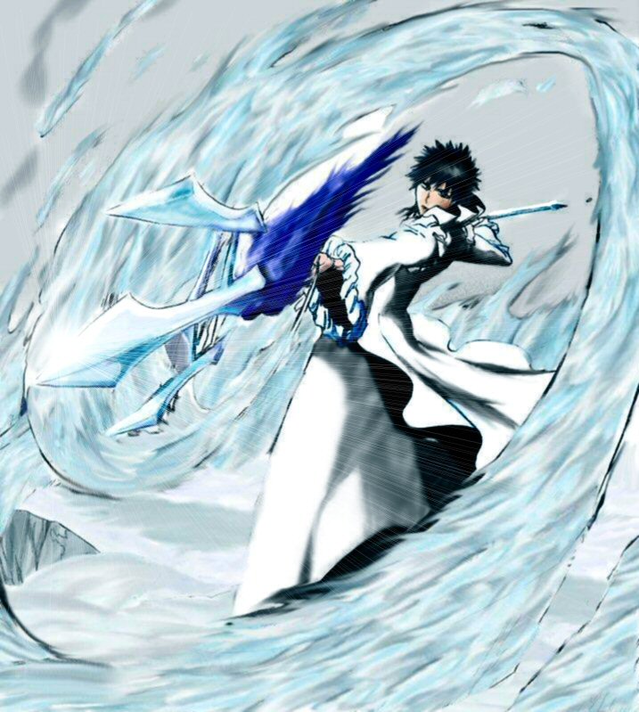 kubo tite, aaroniero arruruerie, shiba kaien, bleach, colorized, spoilers, 00s, arrancar, hollow (bleach), male focus, nejibana, number tattoo, polearm, solo, spear, tattoo, trident, water, weapon