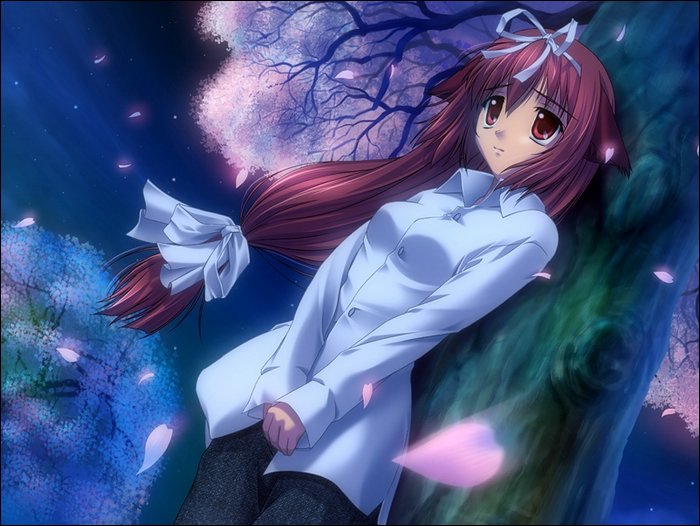 nanao naru, sagisawa yoriko, da capo, da capo i, game cg, 00s, 1girl, female focus, petals, solo