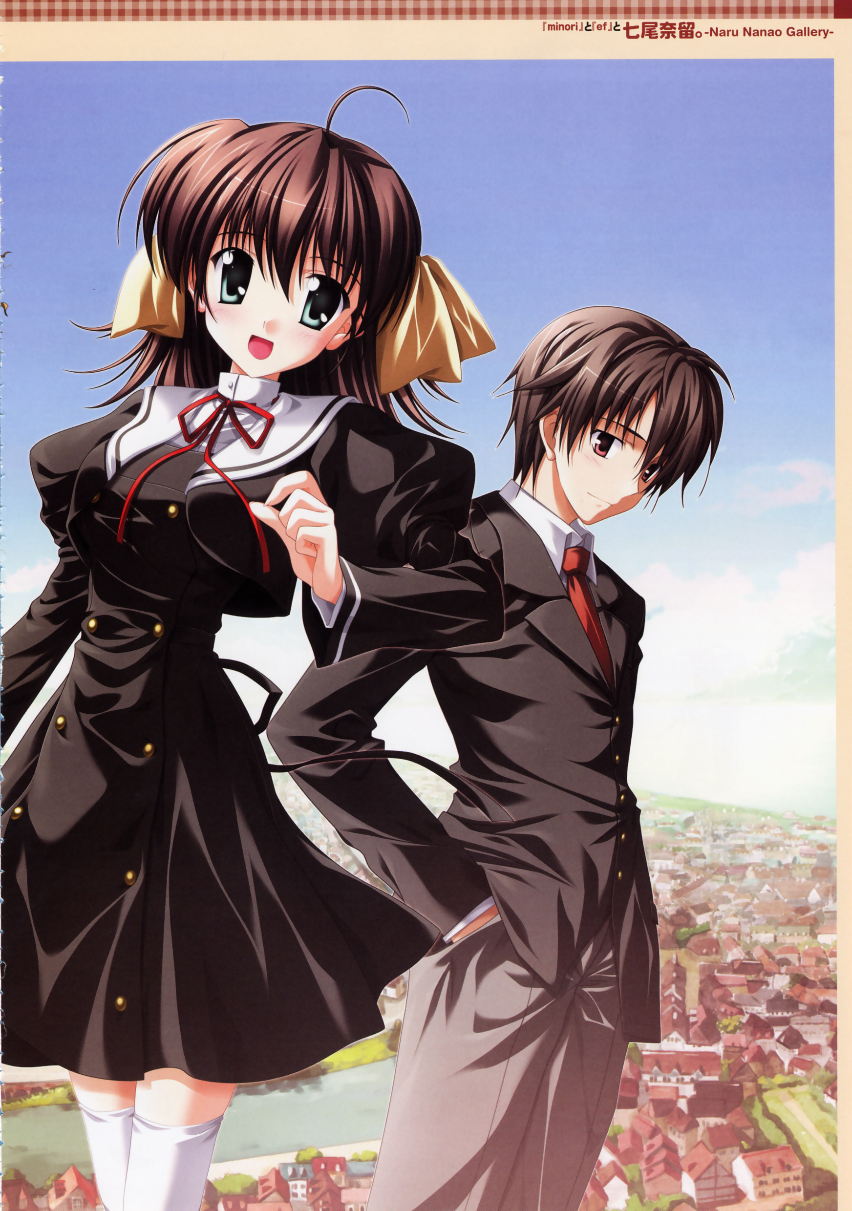nanao naru, hirono hiro, miyamura miyako, ef (visual novel), absurdres, highres, scan, 00s, school uniform, serafuku