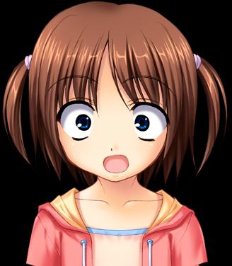fumio (ura fmo), mishima tomo, clannad, tomoyo after, game cg, jpeg artifacts, lowres, 00s, 1girl, :o, blue eyes, brown hair, child, constricted pupils, female focus, hood, hoodie, open mouth, shirt, solo, surprised, twintails, two side up