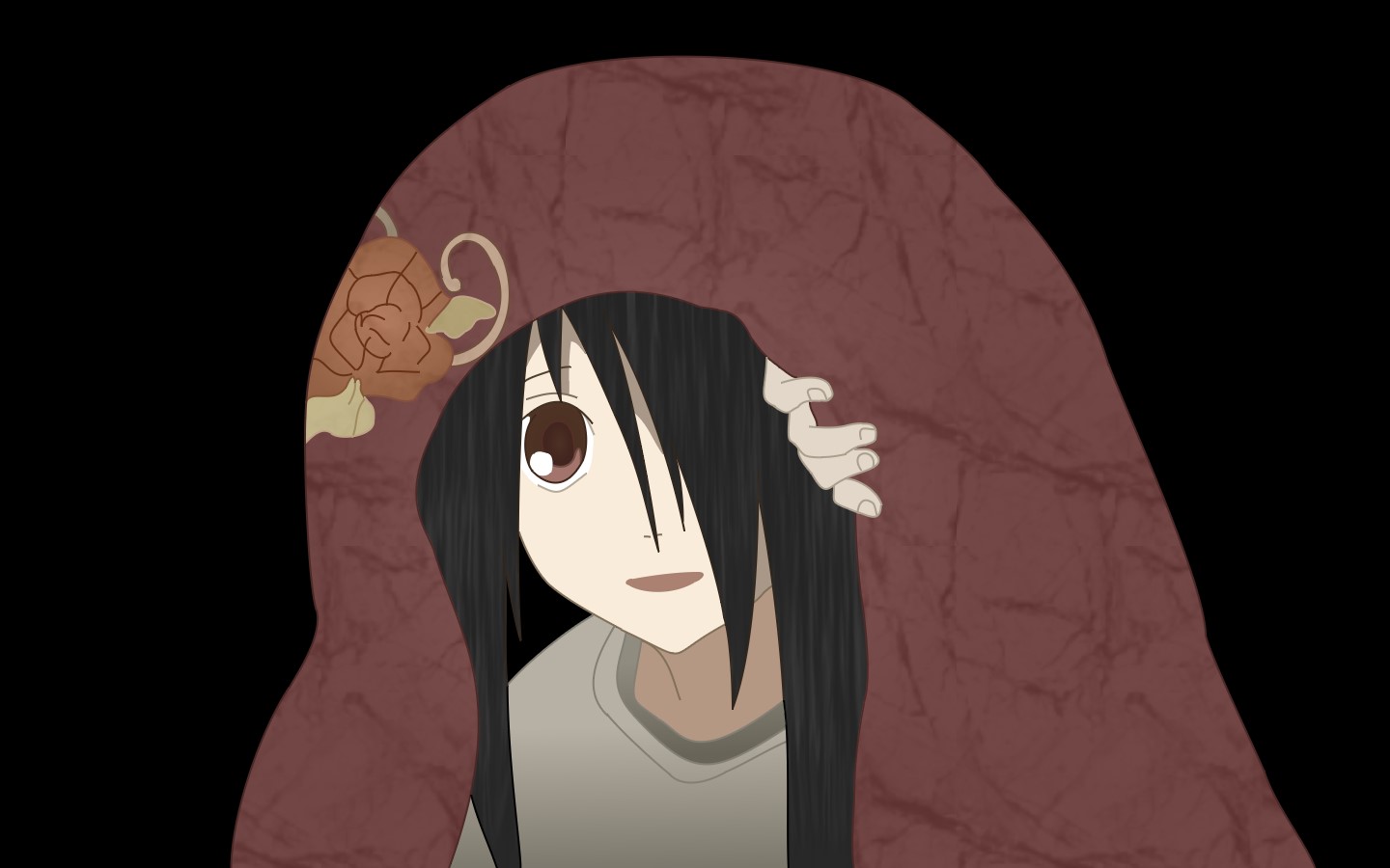 komori kiri, sayonara zetsubou sensei, derivative work, tagme, vector trace, 00s, 1girl, blanket, female focus, solo