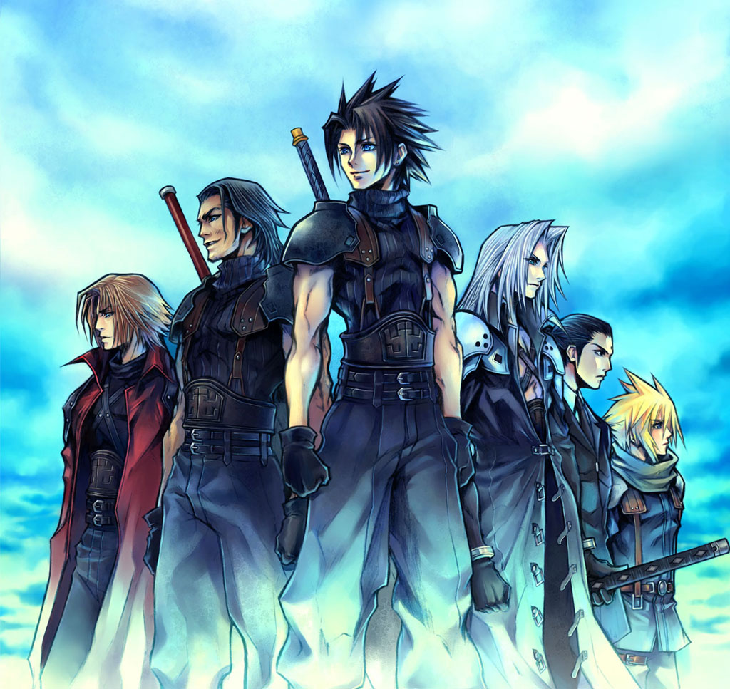 nomura tetsuya, angeal hewley, cloud strife, genesis rhapsodos, sephiroth, tseng, zack fair, crisis core final fantasy vii, final fantasy, final fantasy vii, official art, sleeveless, sleeveless turtleneck, turtleneck