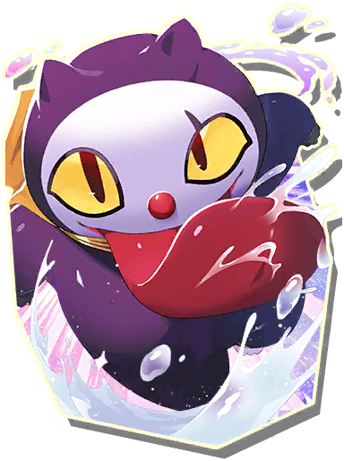mocchi (monster farm), line: monster farm, monster farm, official art, clown, clown nose, hell pierott (monster farm), jumping, long tongue, monster, saliva, tongue, tongue out