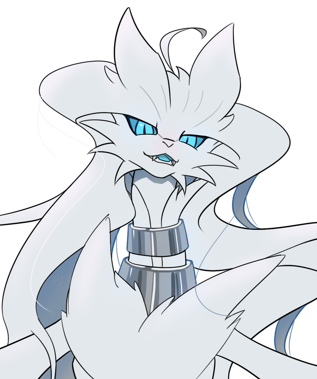 reshiram, nintendo, pokemon, highres, adetuddymax, blue eyes, blue sclera, colored sclera, gen 5 pokemon, legendary pokemon, looking at viewer, open mouth, pokemon (creature), simple background, solo, upper body, white background, white fur