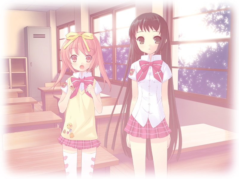 ito noizi, akihime sumomo, yaeno nadeshiko, nanatsuiro drops, game cg, 00s, 2girls, multiple girls, school uniform, serafuku, thighhighs