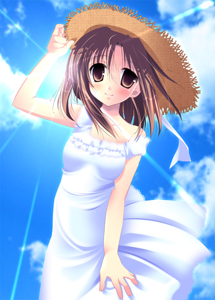 knave, kujira (knave), yumizuka satsuki, tsukihime, 00s, 1girl, bad anatomy, brown eyes, brown hair, dress, female focus, poorly drawn, solo