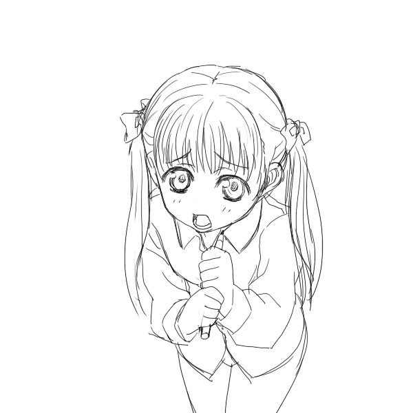 rutarou, bad id, bad pixiv id, greyscale, monochrome, pencil, sketch, solo, twintails, wooden pencil