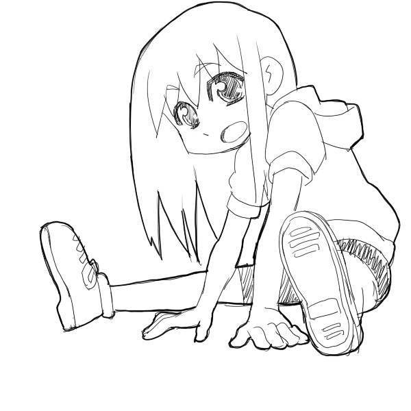 rutarou, tagme, 1girl, female focus, greyscale, monochrome, sitting, sketch, solo