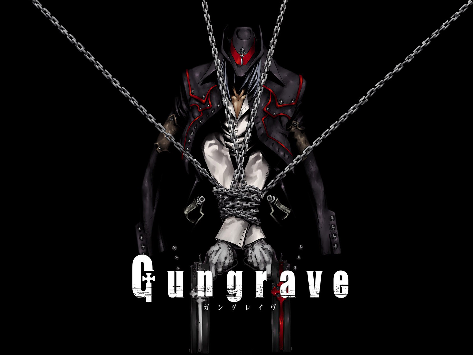 brandon heat, gungrave, highres, 00s, 1boy, chain, dark, gun, male focus, solo, weapon