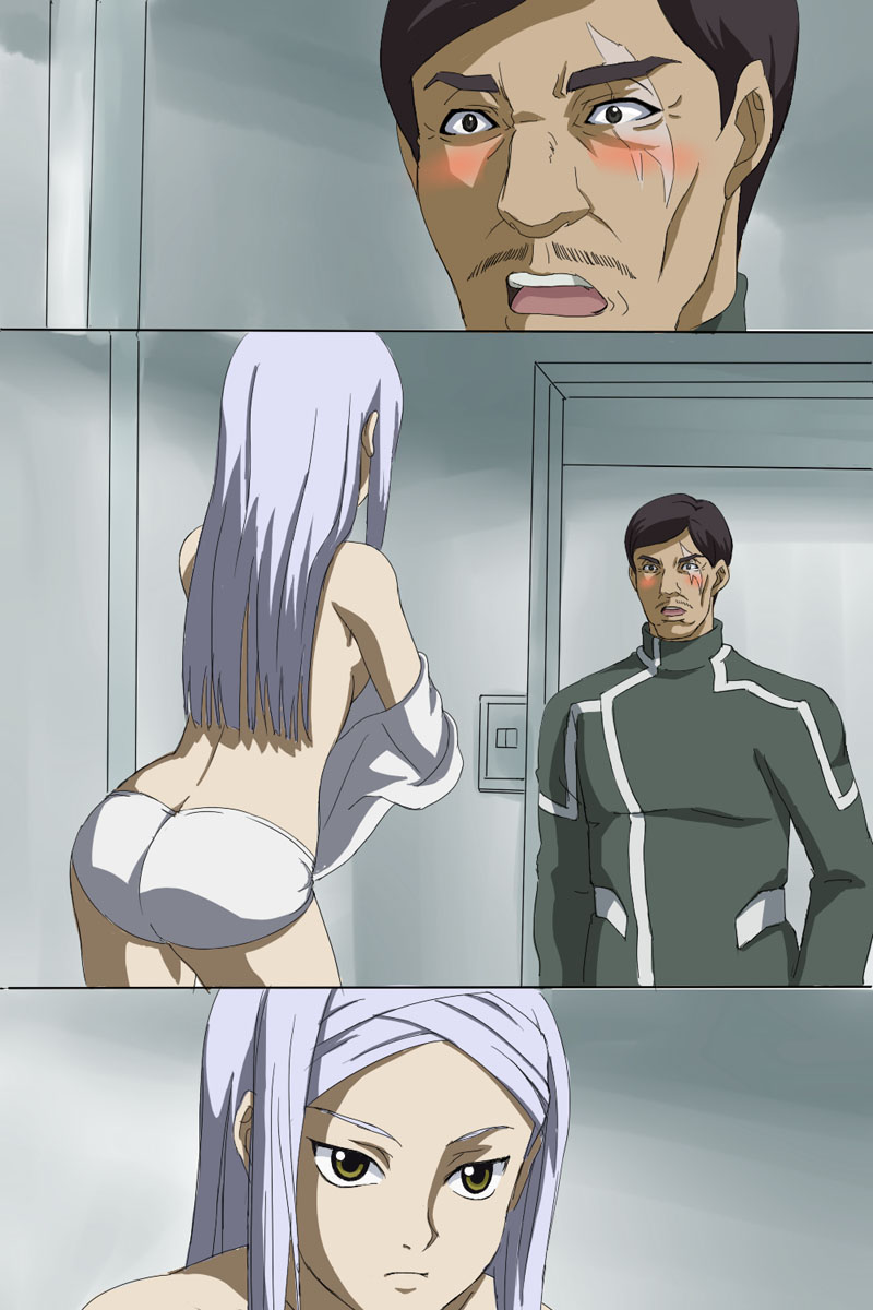 rutarou, sergei smirnov, soma peries, gundam, gundam 00, bad id, bad pixiv id, highres, 00s, 1boy, 1girl, ass, blush, comic, indoors, panties, silent comic, underwear, undressing, walk-in