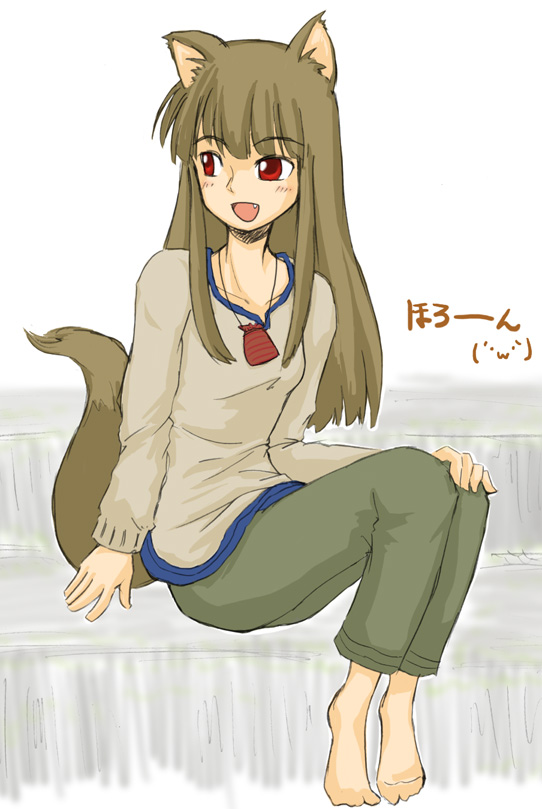 yazuma666, holo, spice and wolf, 00s, 1girl, animal ears, female focus, solo, tail, wolf ears, wolf tail