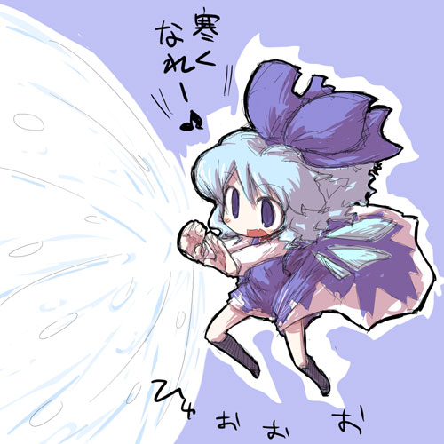 sasane, cirno, embodiment of scarlet devil, touhou, lowres, translated, 1girl, bow, female focus, solo