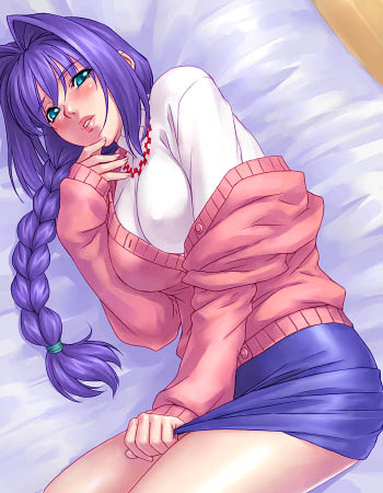 zen, minase akiko, kanon, lowres, 1girl, blush, braid, female focus, hair intakes, purple hair, solo