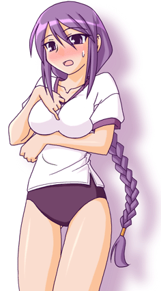 sion eltnam (type-moon), sion eltnam atlasia, melty blood, tsukihime, type-moon, lowres, 00s, blush, braid, buruma, gym uniform, purple eyes, purple hair, solo