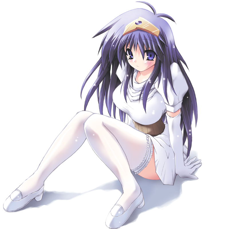 irene la tias, konami, xexex, blue eyes, blue hair, elbow gloves, gloves, solo, thighhighs, zettai ryouiki