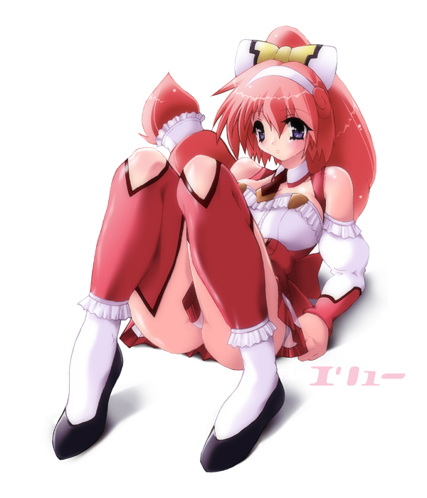 uniform, tagme, 1girl, blue eyes, female focus, ponytail, red hair, solo, thighhighs