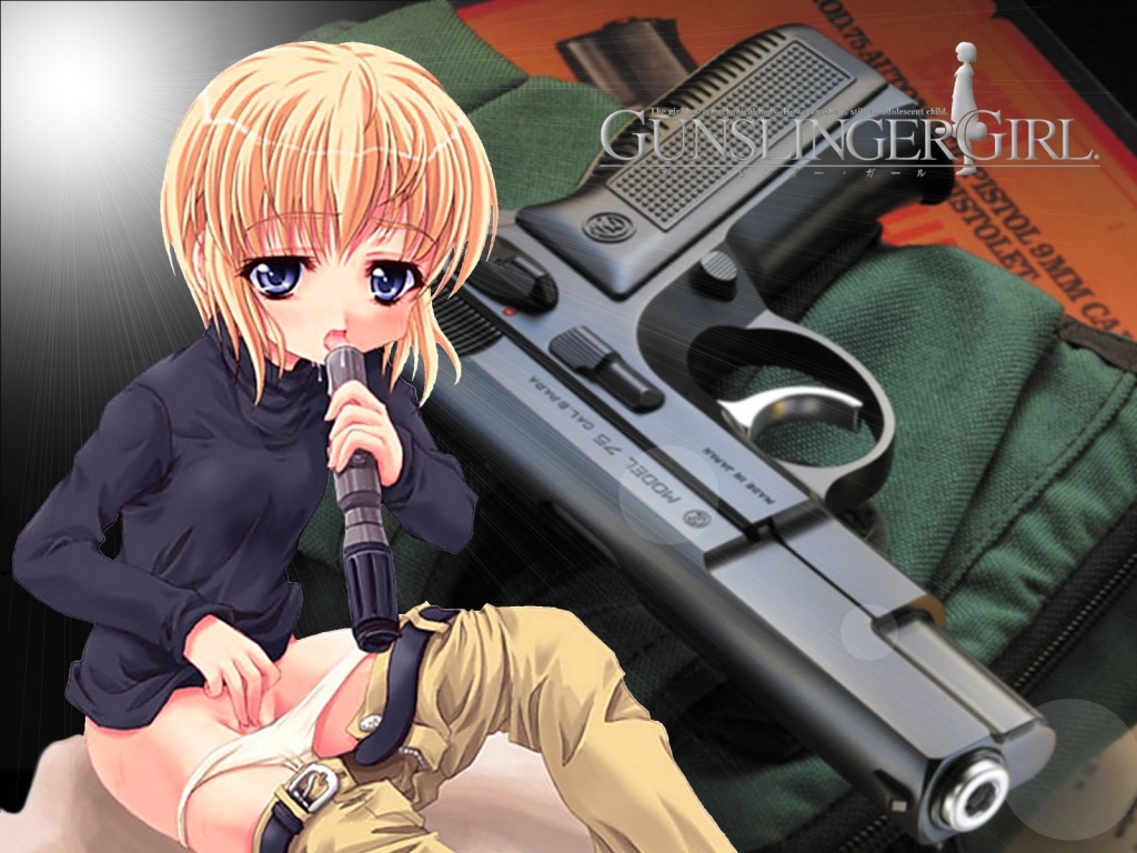 rico (gunslinger girl), gunslinger girl, artist request, 00s, 1girl, cz 75, female focus, female masturbation, gun, handgun, lens flare, loli, masturbation, panties, panty pull, photo background, pistol, pussy, semi-automatic pistol, solo, underwear, weapon