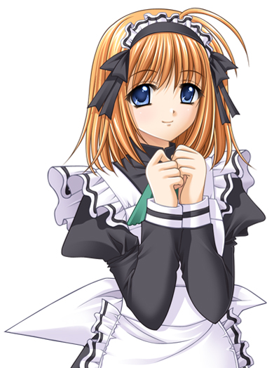 nishimata aoi, fuyou kaede, shuffle!, official art, 00s, blue eyes, maid, short hair, solo