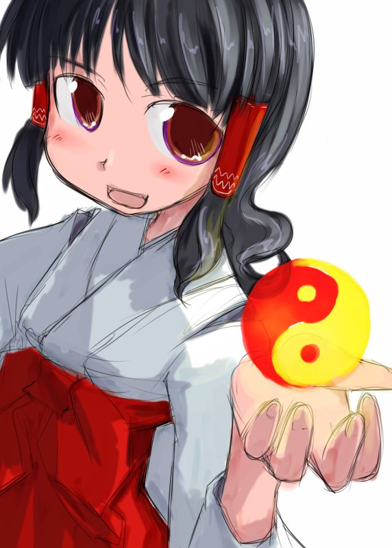 tao, tao (kadoya), hakurei reimu, touhou, 1girl, female focus, hakama, hakama skirt, japanese clothes, miko, red hakama, skirt, solo, yin yang