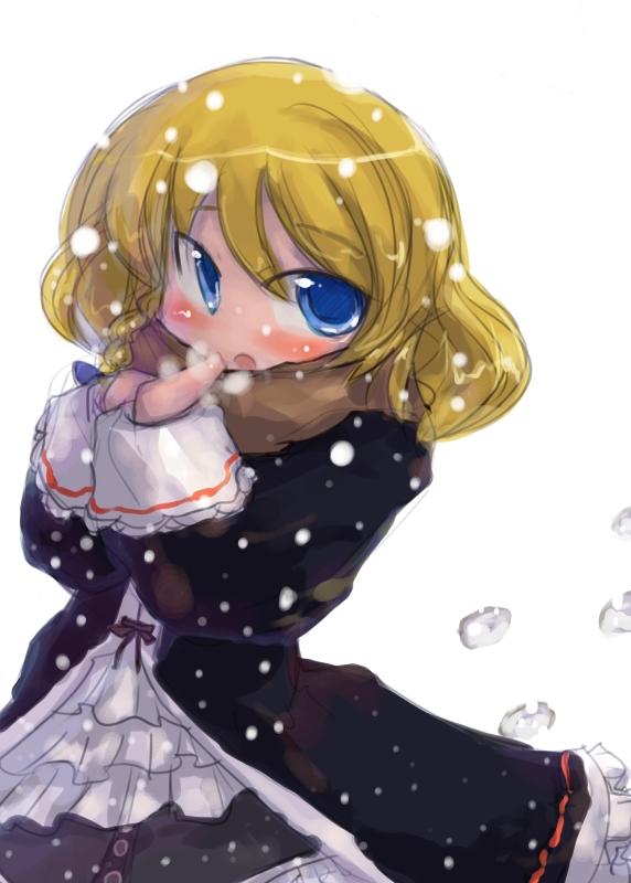 tao, tao (kadoya), kirisame marisa, perfect cherry blossom, touhou, 1girl, blonde hair, blush, breath, female focus, snow, snowing, solo