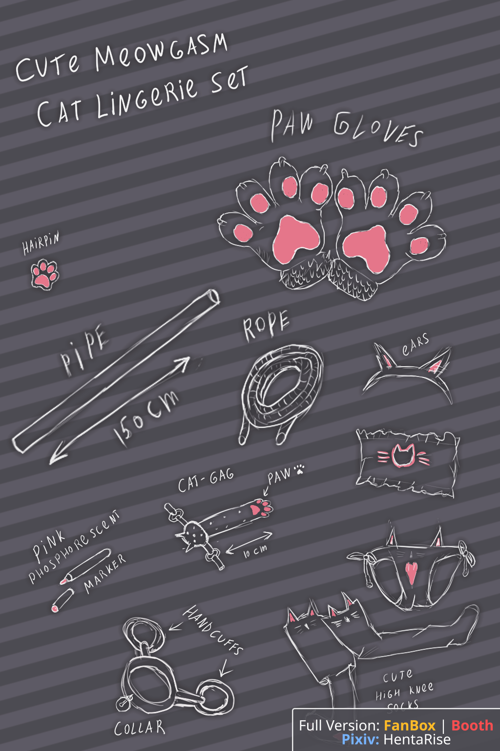 hentarise, animal ears, bdsm, bra, cat ears, cat lingerie, collar, cuffs, gag, gloves, handcuffs, panties, paw gloves, rope, underwear