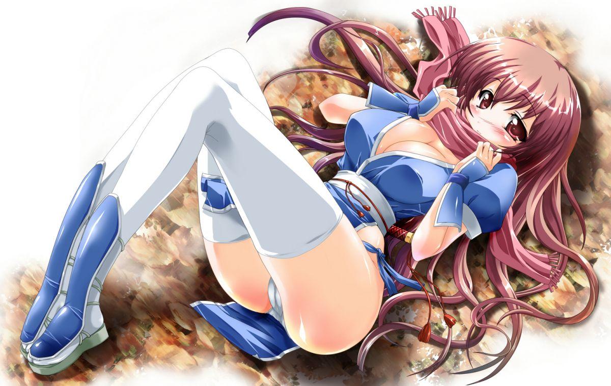 kasumi (doa), dead or alive, tecmo, 1girl, blush, breasts, brown eyes, brown hair, cameltoe, cleavage, female focus, long hair, panties, pelvic curtain, scarf, solo, thighhighs, underwear
