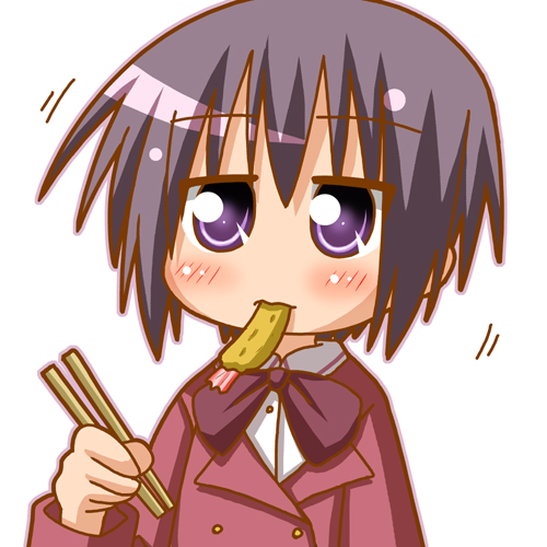 kawazoe tamaki, bamboo blade, lowres, 00s, eating, school uniform, serafuku, short hair, solo