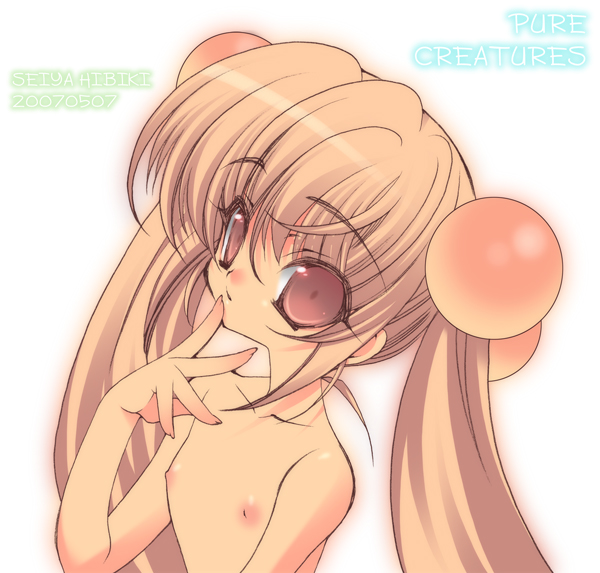 hibiki seiya, kokonoe rin, kodomo no jikan, 00s, 1girl, female focus, hair bobbles, hair ornament, loli, long hair, nipples, nude, solo, twintails