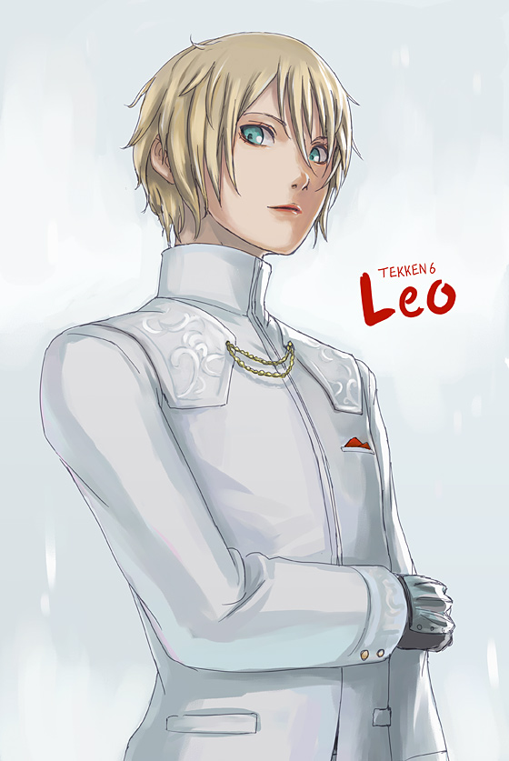 tea (nakenashi), leo kliesen, namco, tekken, gender request, 1girl, androgynous, blonde hair, blue eyes, female focus, reverse trap, short hair, solo