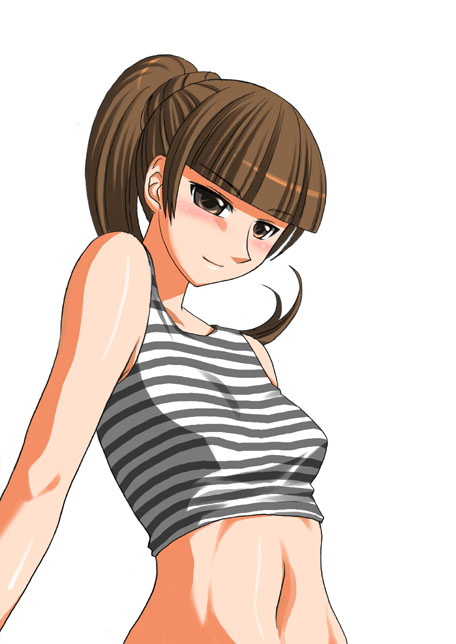 tsukiyama minako, maria-sama ga miteru, 00s, brown eyes, brown hair, midriff, ponytail, solo