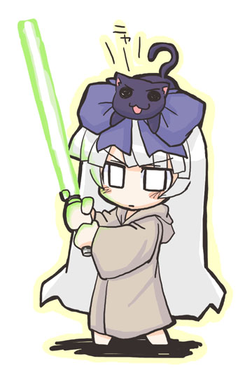 akaneya, 3.1-tan, dos cat, os-tan, star wars, chibi, energy sword, lightsaber, parody, solo, sword, weapon