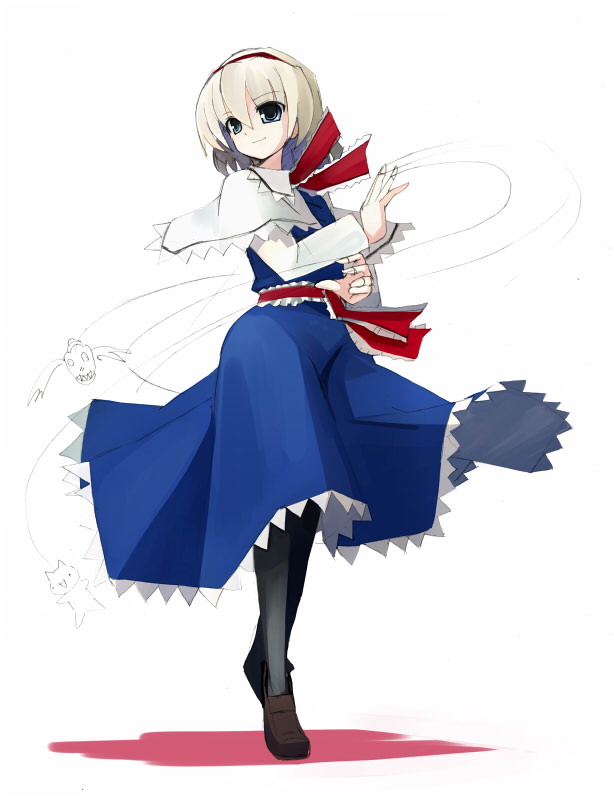 seo tatsuya, alice margatroid, spoo, okaasan to issho, touhou, 1girl, capelet, dress, female focus, hairband, pantyhose, solo, string
