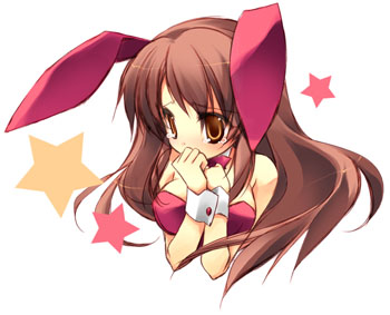 minazuki haruka, asahina mikuru, suzumiya haruhi no yuuutsu, lowres, 00s, 1girl, animal ears, blush, breasts, brown hair, fake animal ears, female focus, large breasts, leotard, playboy bunny, rabbit ears, solo