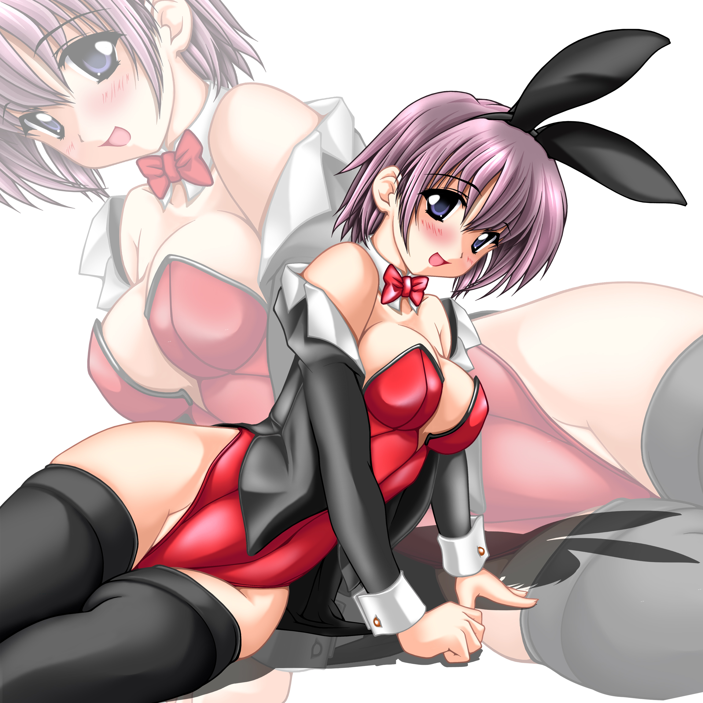 tomoya kankurou, highres, tagme, animal ears, black thighhighs, detached collar, fake animal ears, leotard, off shoulder, playboy bunny, rabbit ears, solo, thighhighs