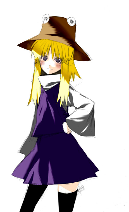 moriya suwako, touhou, 1girl, female focus, hat, solo, thighhighs