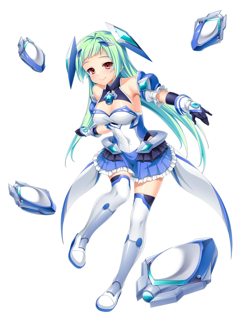 kamitsurugi ouka, exs-tia aqua, kunijima chiaki, kouyoku senki exs-tia concert, game cg, large variant set, non-web source, official art, variant set, 1girl, aqua hair, bare shoulders, black gloves, blue skirt, blunt bangs, boots, breasts, chest jewel, cleavage, closed mouth, collarbone, covered navel, detached sleeves, floating, floating headgear, floating object, floating weapon, frilled skirt, frills, full body, gloves, green hair, hair ornament, headgear, large breasts, leotard, long hair, looking at viewer, magical girl, miniskirt, outstretched arm, pleated skirt, red eyes, skirt, smile, solo, standing, standing on one leg, thigh boots, thighhighs, transparent background, very long hair, zettai ryouiki