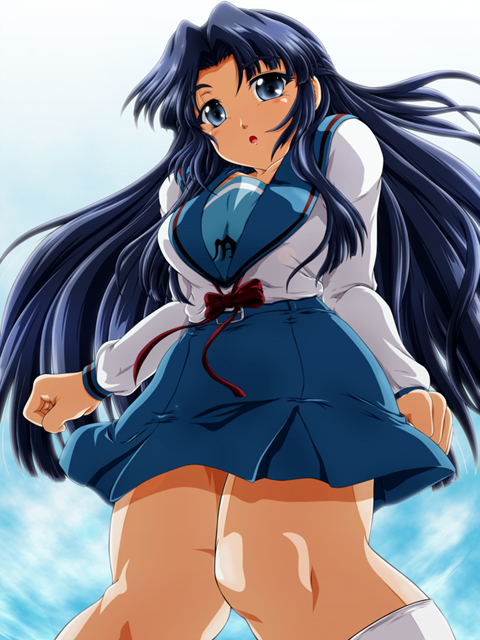 tanan, asakura ryoko, suzumiya haruhi no yuuutsu, 00s, 1girl, blush, female focus, long hair, school uniform, serafuku, solo