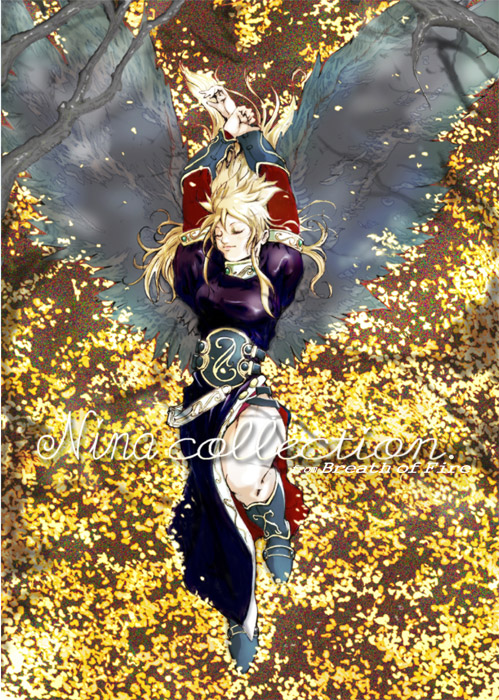 okazuwa shake, nina (breath of fire ii), breath of fire, breath of fire ii, capcom, angel wings, blonde hair, boots, dress, long hair, side slit, thighs, wings