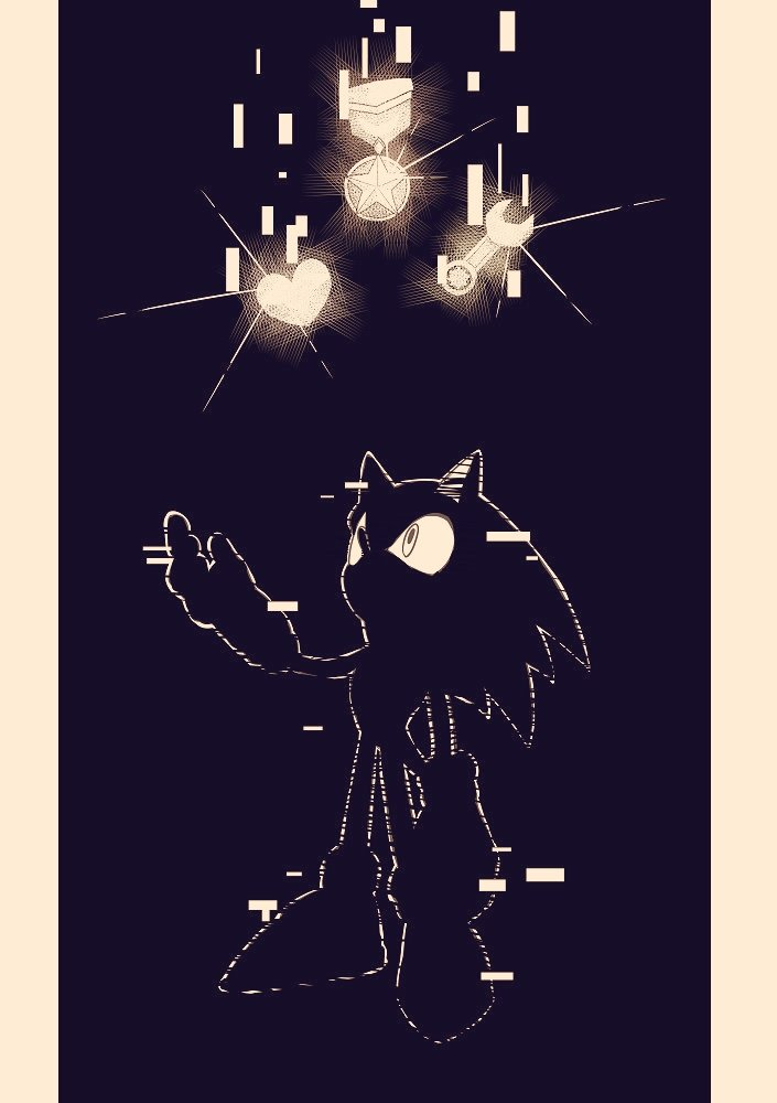 mhhm48759902, sonic the hedgehog, sega, sonic (series), sonic frontiers, cybernetic, eye focus, heart, hedgehog, item, looking up, medal, silhouette, spiked hair, wrench