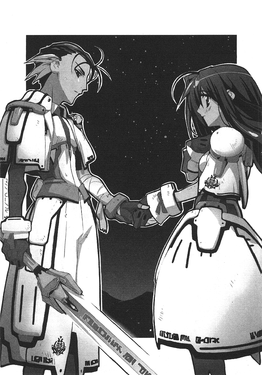 satoyasu, sayama mikoto, shinjou sadagiri, shinjou sadame, owari no chronicle, highres, 1boy, 1girl, bracelet, dress, from side, gloves, greyscale, handshake, holding, holding sword, holding weapon, jewelry, long hair, long sleeves, monochrome, pantyhose, profile, sword, unsheathed, very long hair, weapon