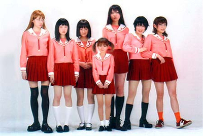 kagura, kagura (azumanga daioh), kaori (azumanga daioh), kasuga ayumu, mihama chiyo, mizuhara koyomi, sakaki (azumanga daioh), takino tomo, azumanga daiou, lowres, photo (medium), third-party edit, 6+girls, asian, child, cosplay, everyone, multiple girls, short twintails, thighhighs, twintails