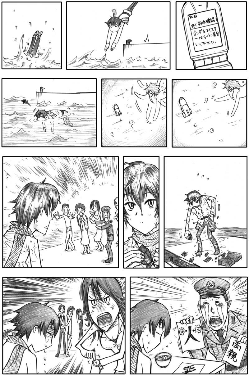 setsuna f. seiei, gundam, gundam 00, highres, non-web source, translated, 00s, 3girls, 5boys, comic, greyscale, monochrome, multiple boys, multiple girls