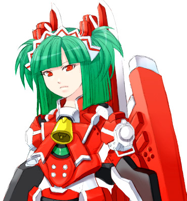 hishimiya tsugaru, beatmania iidx, bemani, busou shinki, bad id, bad pixiv id, lowres, 10s, 1girl, cyborg, female focus, green hair, red eyes, robot, solo
