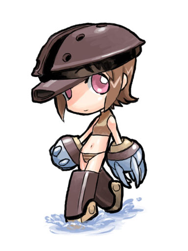 acguy, gundam, mobile suit gundam, bare shoulders, brown hair, chibi, mecha musume, panties, pink eyes, short hair, sleeveless, sleeveless turtleneck, solo, striped clothes, striped panties, turtleneck, underwear