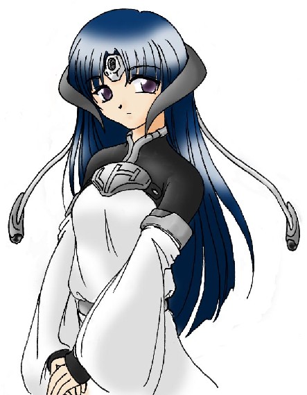 longhorn, os-tan, 1girl, blue hair, closed mouth, female focus, horns, long sleeves, looking at viewer, own hands together, parted bangs, purple eyes, simple background, smile, solo, v arms, white background