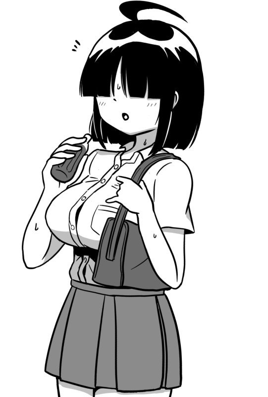 nyaromeron, sacchan (nyaromeron), 1girl, bag, breasts, large breasts, no eyes, school bag, school uniform