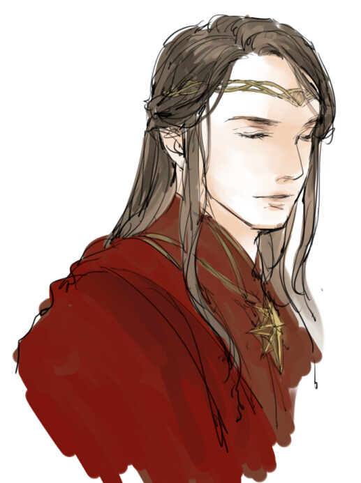 pixiv id 9475840, celebrimbor, the silmarillion, tolkien's legendarium, 1boy, circlet, elf, eyelashes, jewelry, male focus, pointy ears, sidelocks, simple background, solo, white background